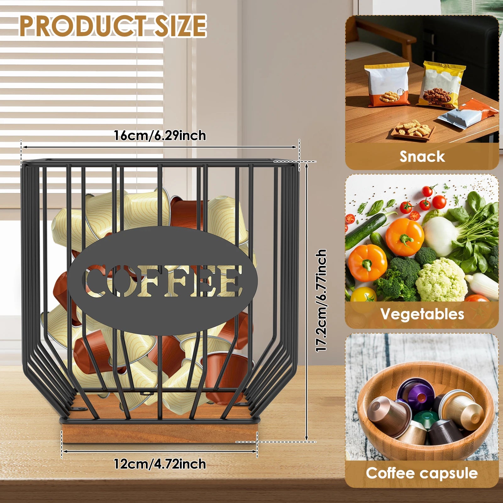 Coffee Pod Holder Storage Basket Large Capacity Coffee Organizer Solid Coffee Pod Storage Rack Home Office Coffee Accessory