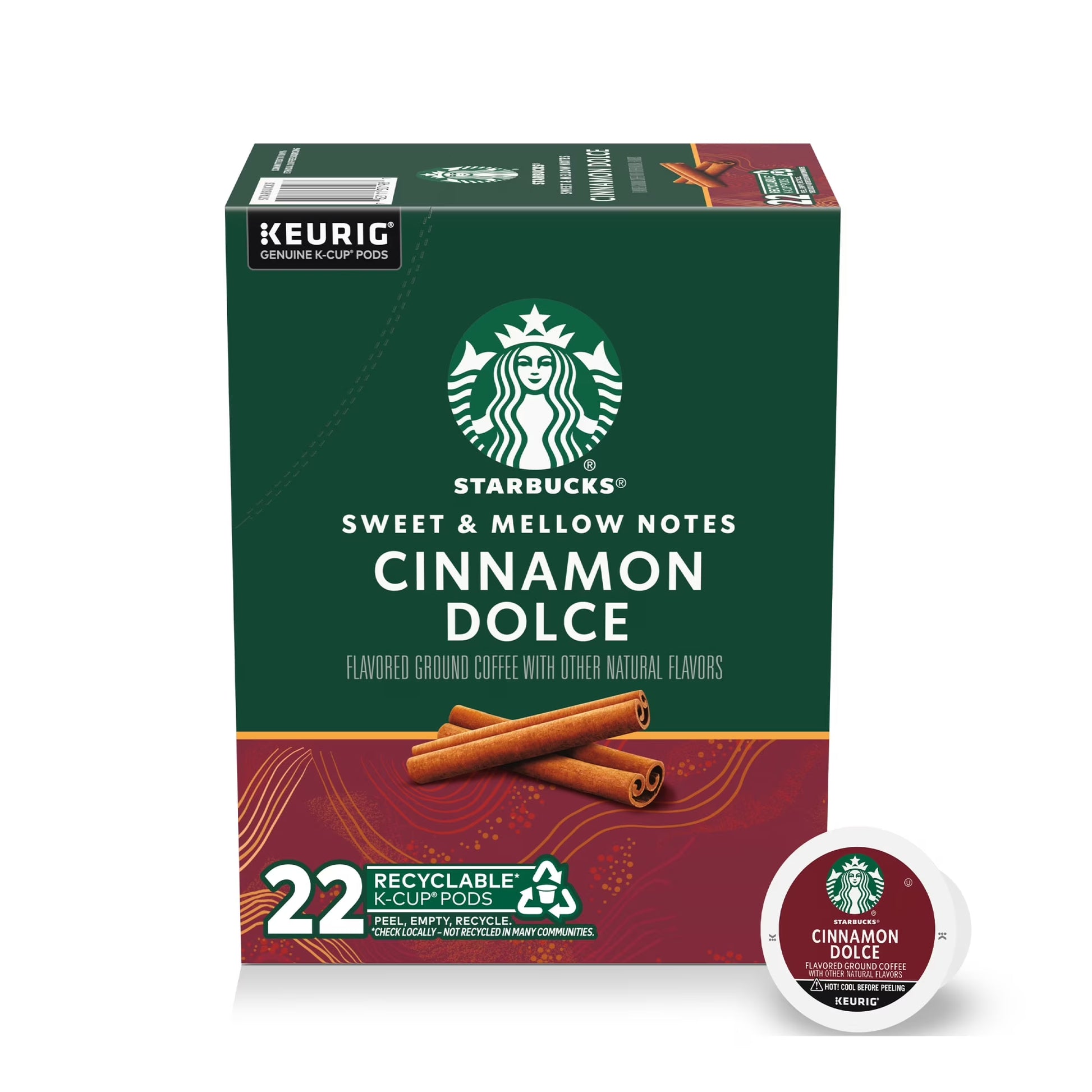 Starbucks Cinnamon Dolce, Hot or Iced Coffee, Flavored K-Cup Coffee Pods, 22 Count​
