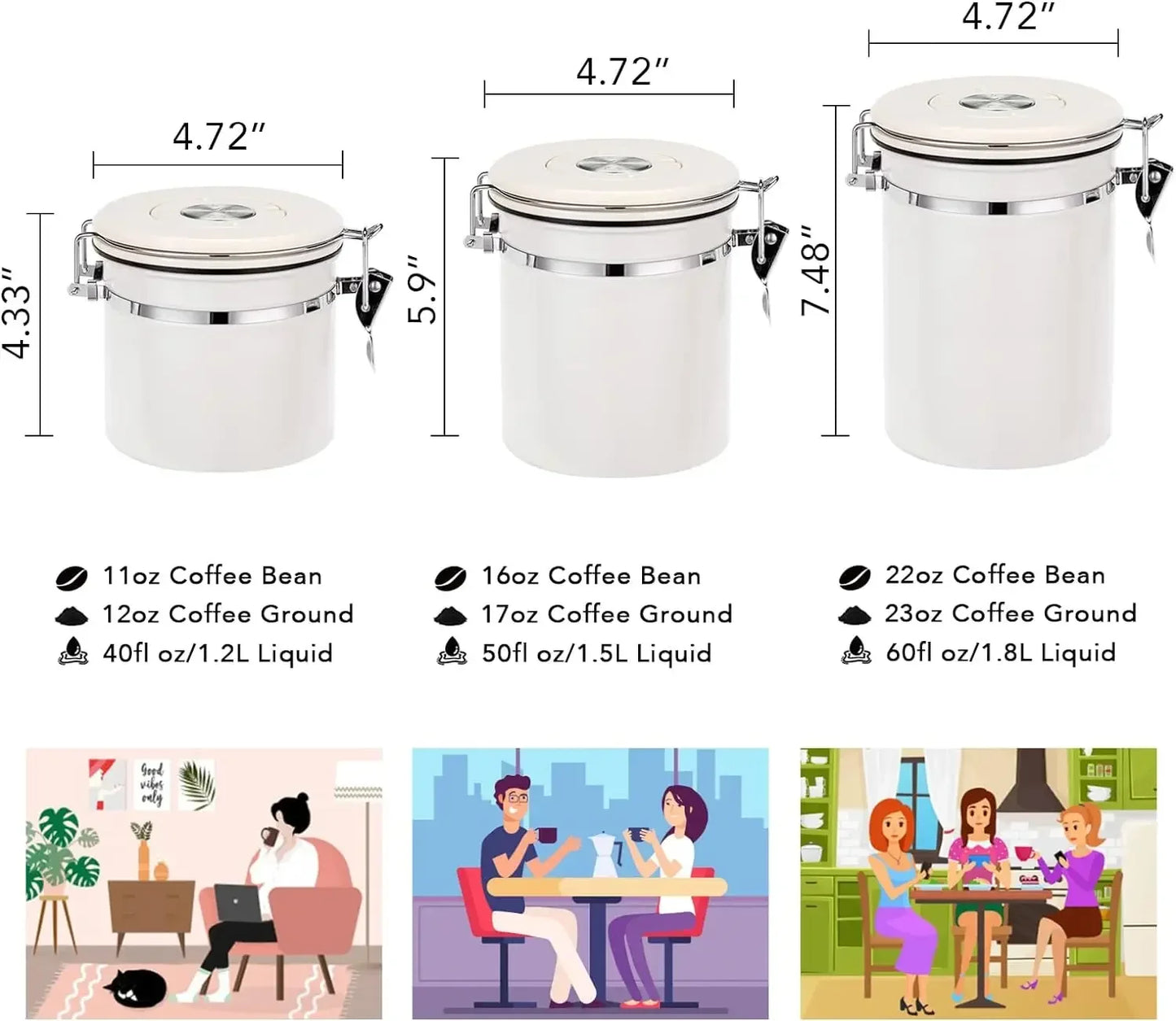 Stainless Steel Coffee Bean Canister with Scoop
