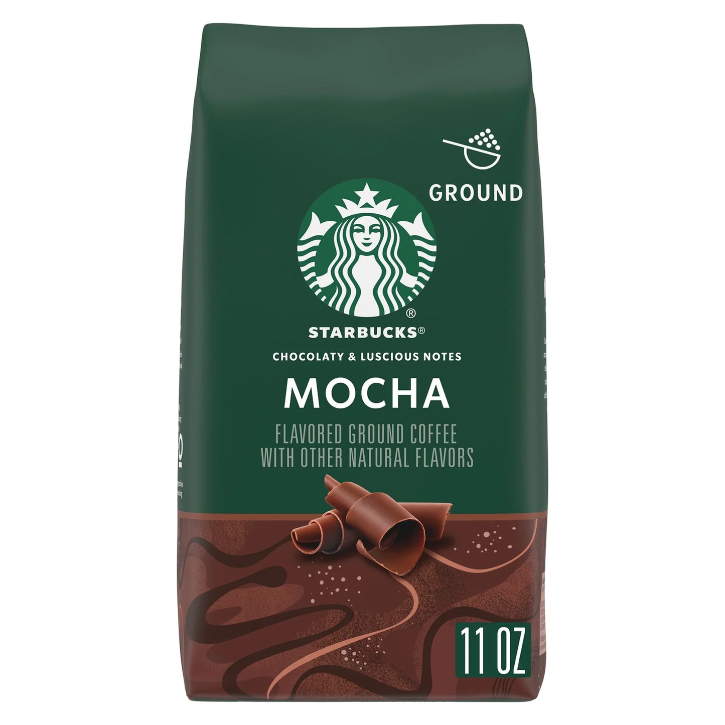 Starbucks Mocha, Ground Coffee, Flavored Roast Hot or Iced Coffee, 11 Oz