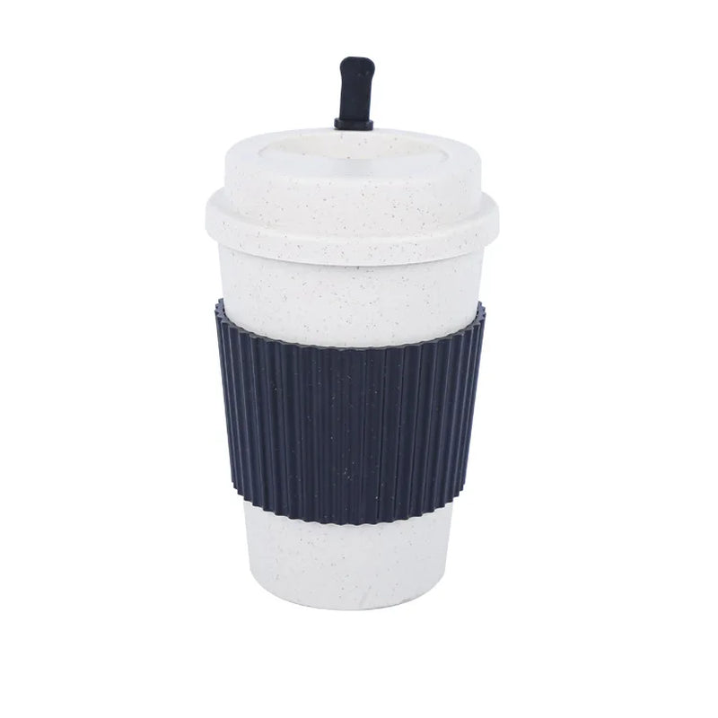 450ML Coffee Cups with Lids Wheat Straw Reusable Portable Coffee Cup Dishwasher Safe Coffee Mug Coffee Tea Travel Cups