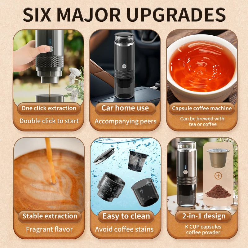 Portable Coffee Machine Coffee Maker Electric Capsule Ground Coffee Brewer Fit for Coffee Powder and Coffee Capsul Suitable