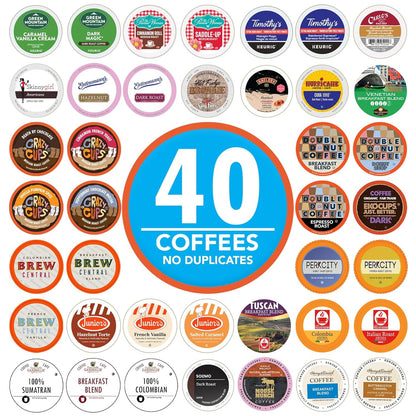 Coffee Pods Variety Pack Sampler from Top Brands, Assorted Single Serve for Keurig K Cups Coffee Makers, 40 Unique Cups