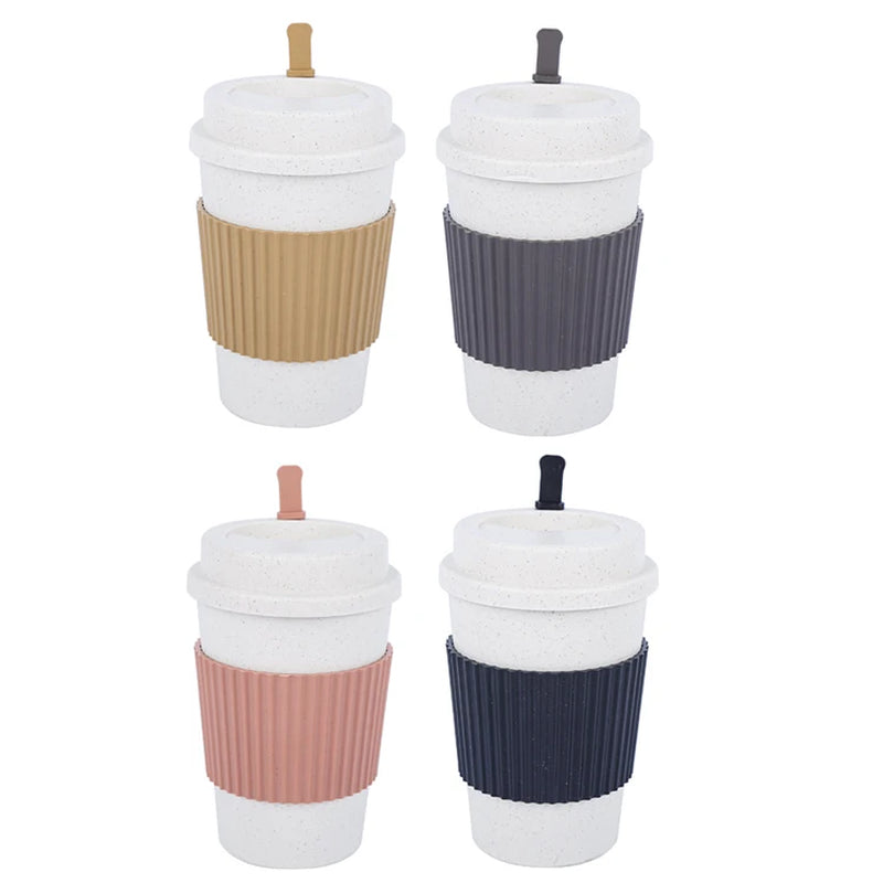 450ML Coffee Cups with Lids Wheat Straw Reusable Portable Coffee Cup Dishwasher Safe Coffee Mug Coffee Tea Travel Cups