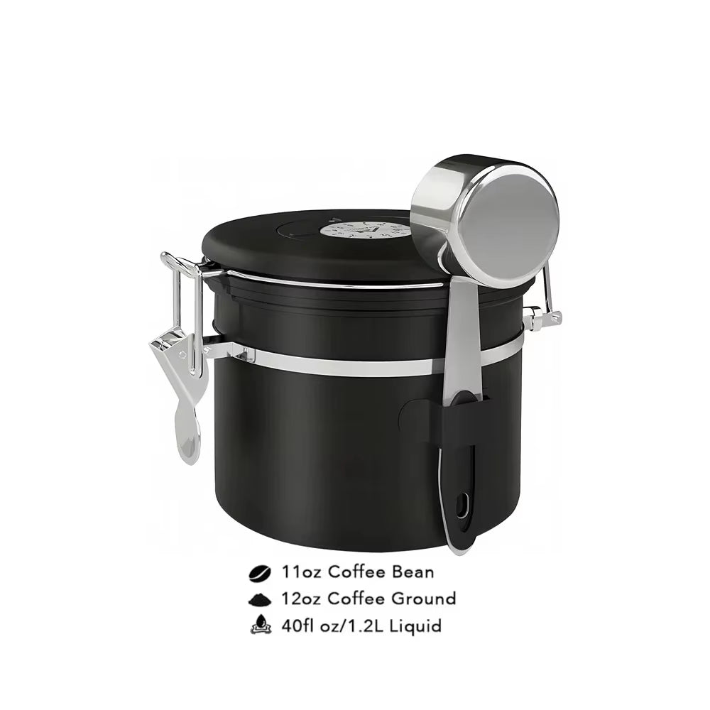 1800Ml Coffee Canister Airtight 22Oz Coffee Container Stainless Steel Coffee Bean Storage Container with Scoop for Beans Black