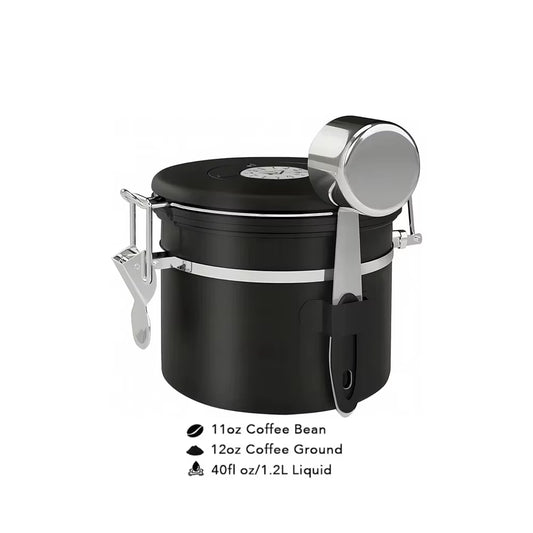 1800Ml Coffee Canister Airtight 22Oz Coffee Container Stainless Steel Coffee Bean Storage Container with Scoop for Beans Black