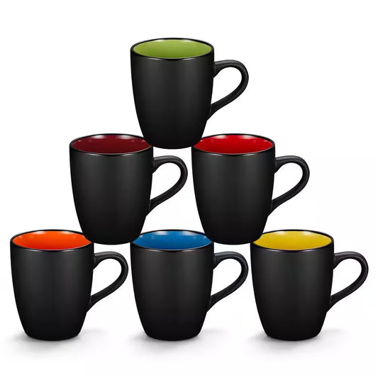 6 Pack Porcelain Coffee Mugs Set, 12 Oz. Ceramic Coffee Mugs, Matte Black Coffee Mug, Restaurant Cups for Coffee, Tea