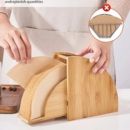 Bamboo Coffee Filter Holder Coffee Paper Storage Rack Renewable Stand Coffee Filter Paper Container Stand