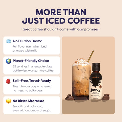 Javvy Coffee Concentrate - Cold Brew Coffee, Perfect for Instant Iced Coffee, Cold Brewed Coffee and Hot Coffee, 35 Servings - Mocha