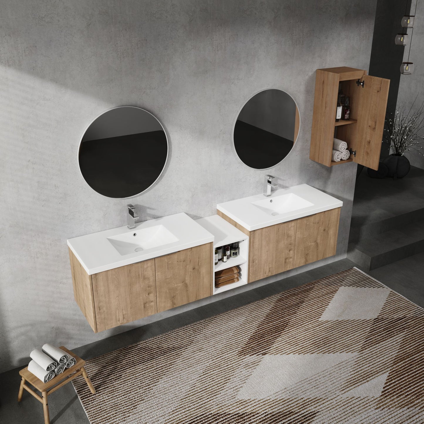 84" Wall-Mounted Bathroom Vanity With Sink and Side Cabinet