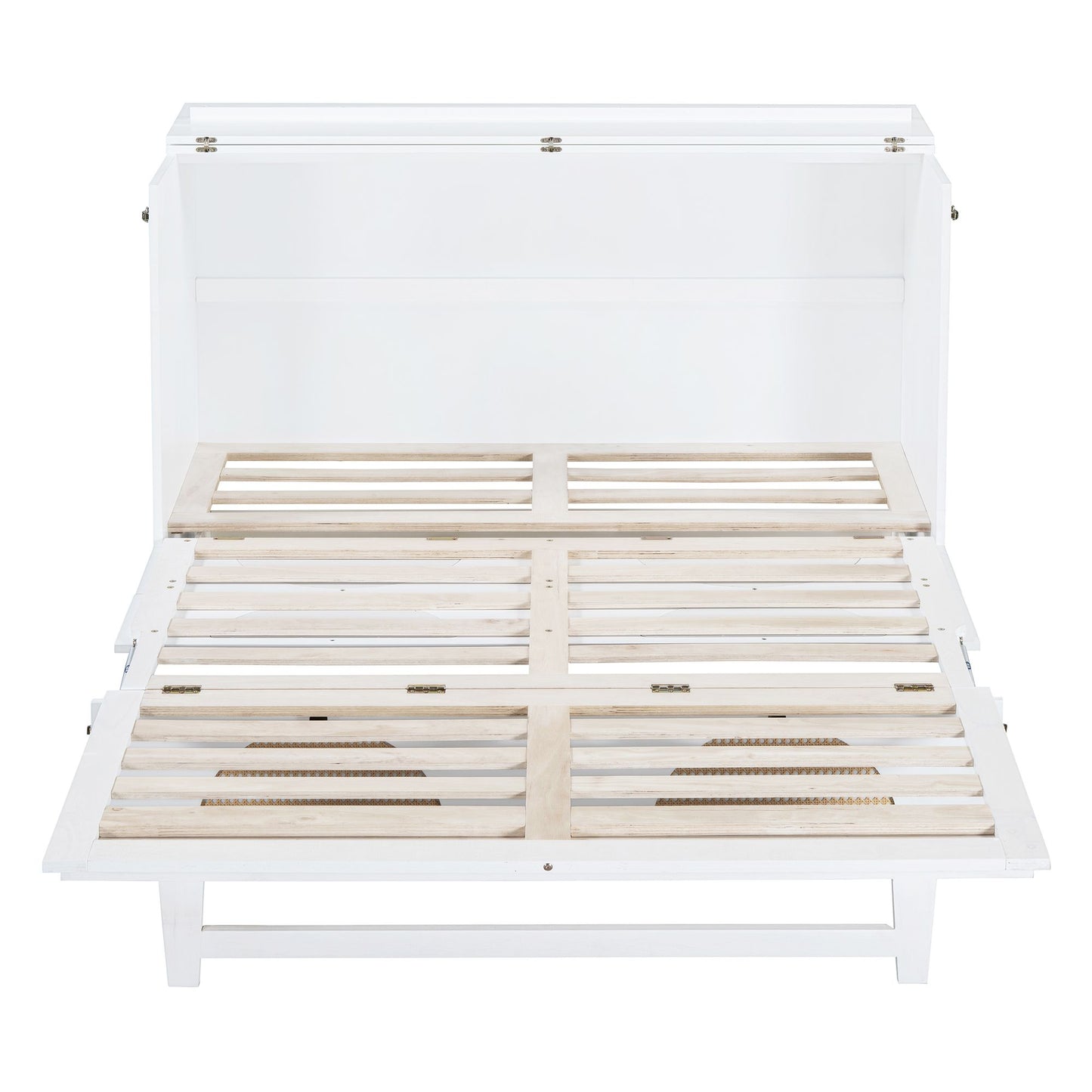 Queen Size Murphy Bed with Large Drawer,USB Ports and Outlets,White