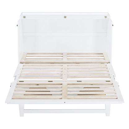 Queen Size Murphy Bed with Large Drawer,USB Ports and Outlets,White