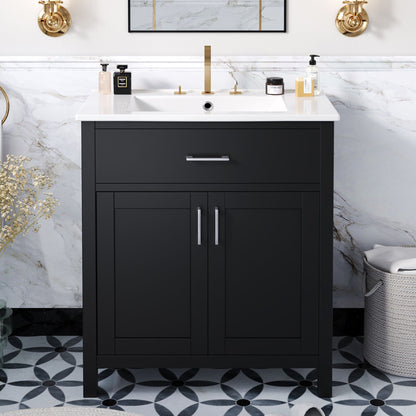 30-Inch Bathroom Vanity with Ceramic Sink and Ample Storage, Black