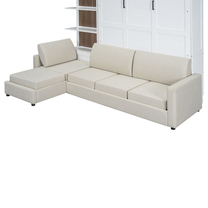 Queen Size Murphy Bed Wall Bed with Sofa and Shelves,White
