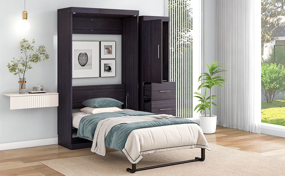 Twin Size Murphy Bed with Wardrobe and Drawers