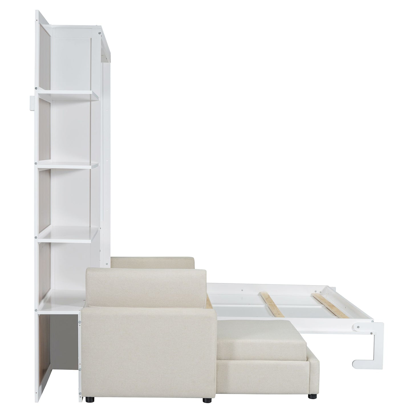 Queen Size Murphy Bed Wall Bed with Sofa and Shelves,White