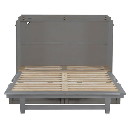 Full Size Murphy Bed with Large Drawers & USB Ports,Brushed Gray