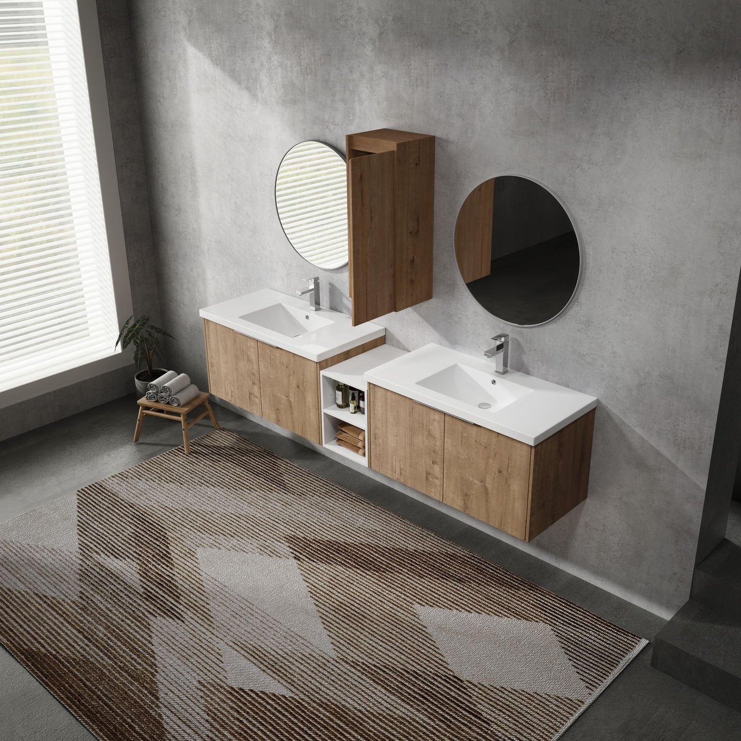 84" Wall-Mounted Bathroom Vanity With Sink and Side Cabinet