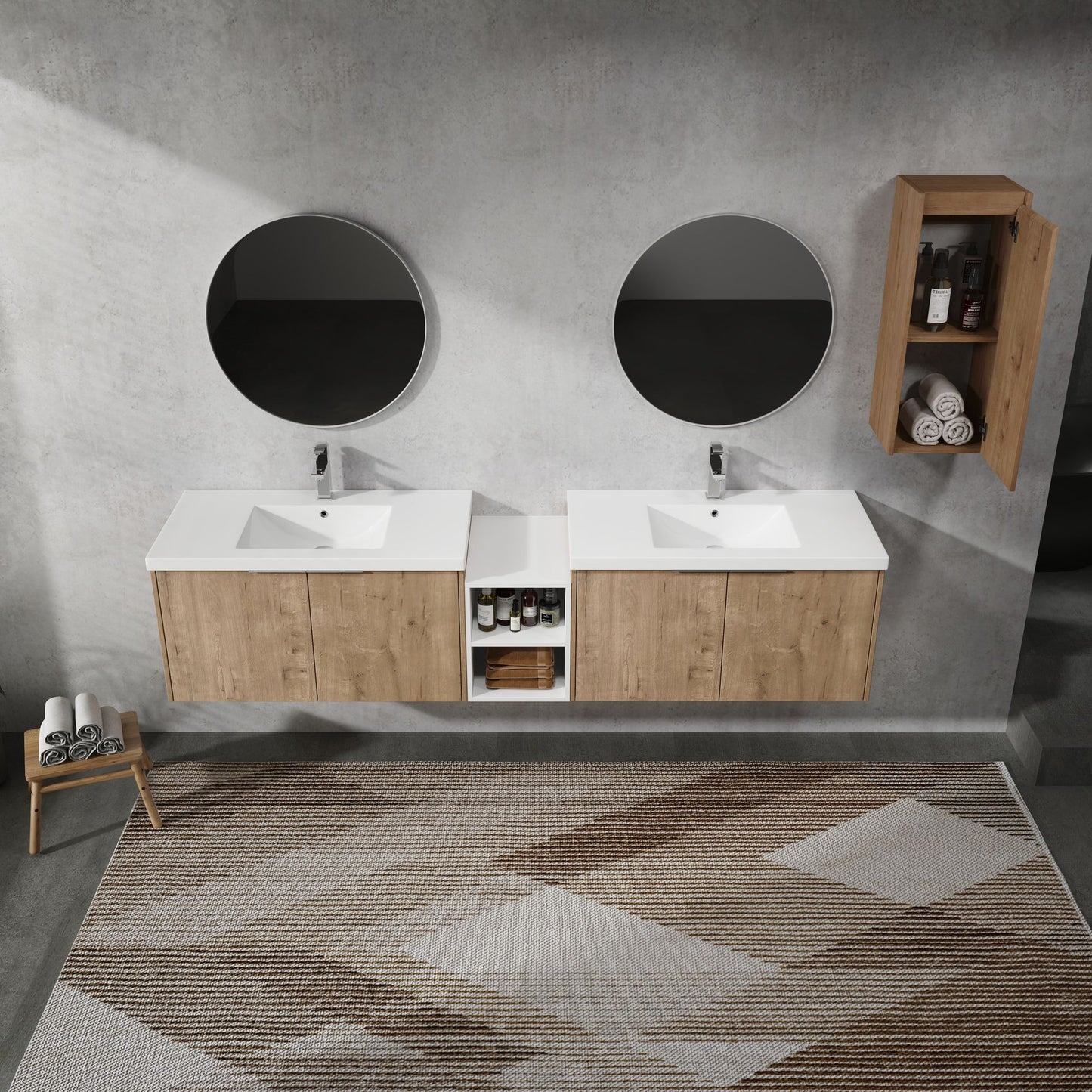 84" Wall-Mounted Bathroom Vanity With Sink and Side Cabinet