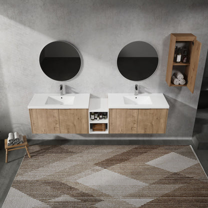 84" Wall-Mounted Bathroom Vanity With Sink and Side Cabinet