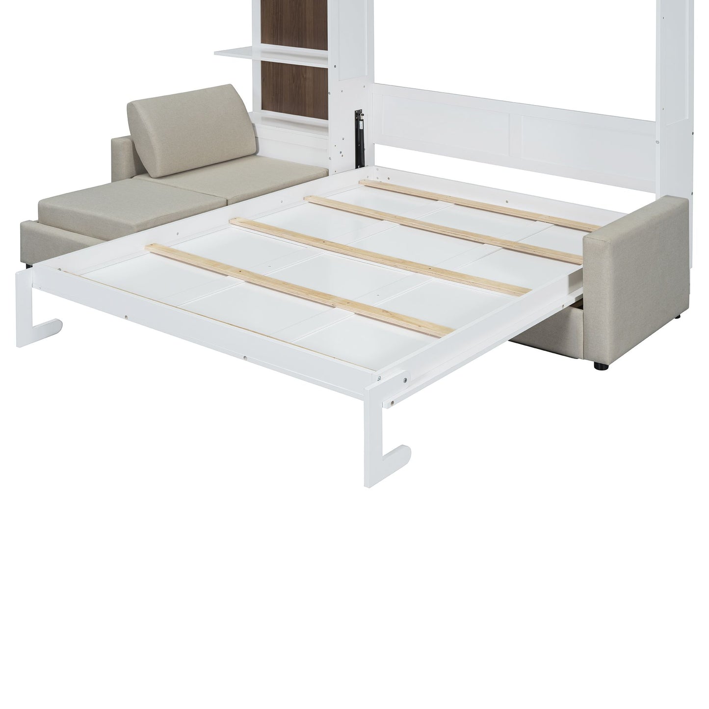 Queen Size Murphy Bed Wall Bed with Sofa and Shelves,White
