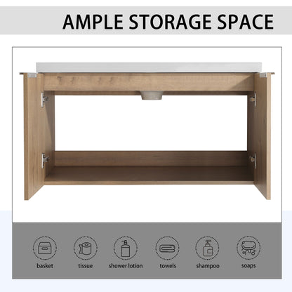 84" Wall-Mounted Bathroom Vanity With Sink and Side Cabinet
