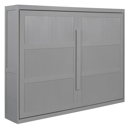 Queen Size Murphy Bed Wall Bed Modern design with LED Lights,Gray