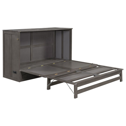 Queen Size Murphy Bed with Built-In Charging Station, Antique Grey