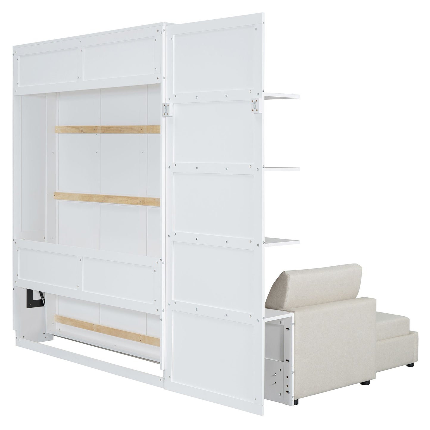 Queen Size Murphy Bed Wall Bed with Sofa and Shelves,White