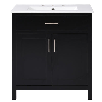 30-Inch Bathroom Vanity with Ceramic Sink and Ample Storage, Black