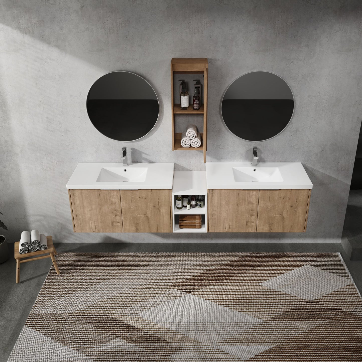 84" Wall-Mounted Bathroom Vanity With Sink and Side Cabinet