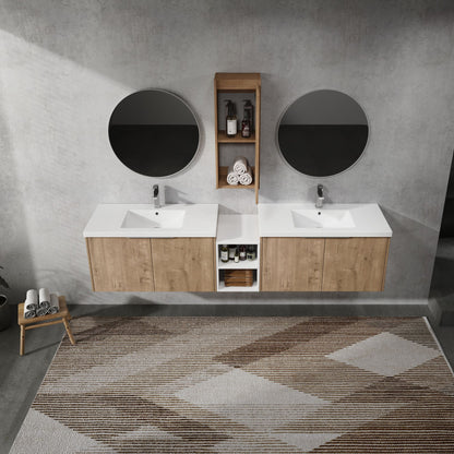 84" Wall-Mounted Bathroom Vanity With Sink and Side Cabinet