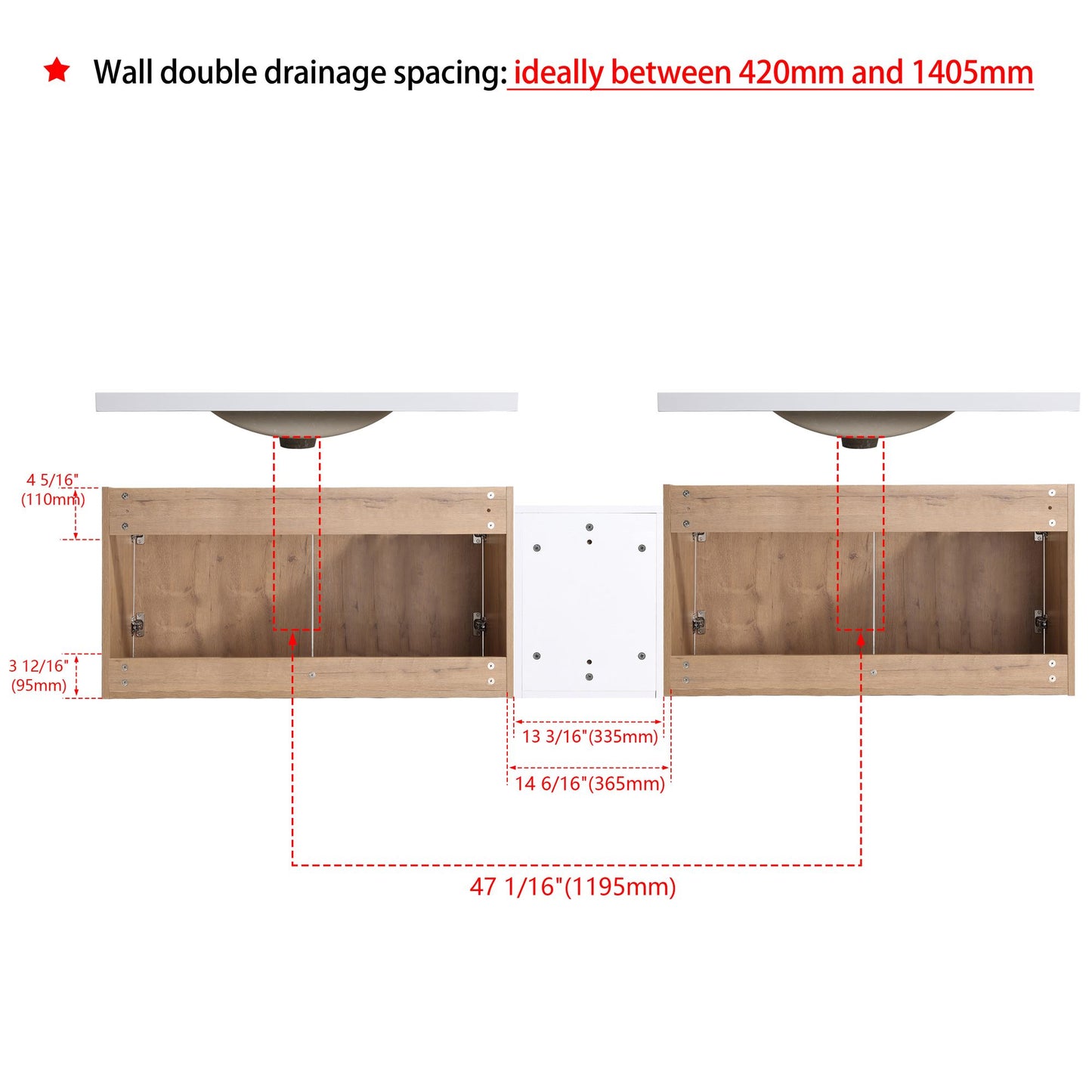 84" Wall-Mounted Bathroom Vanity With Sink and Side Cabinet