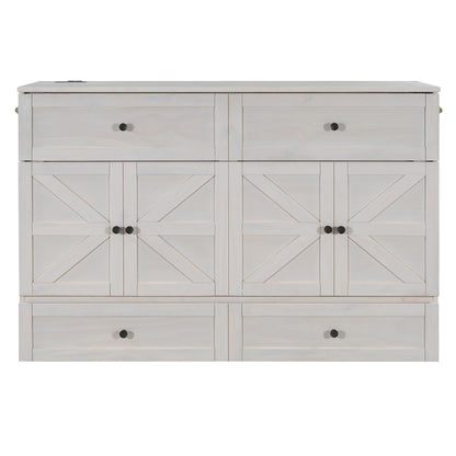 Queen Size Murphy Bed with Large Drawers & USB Ports