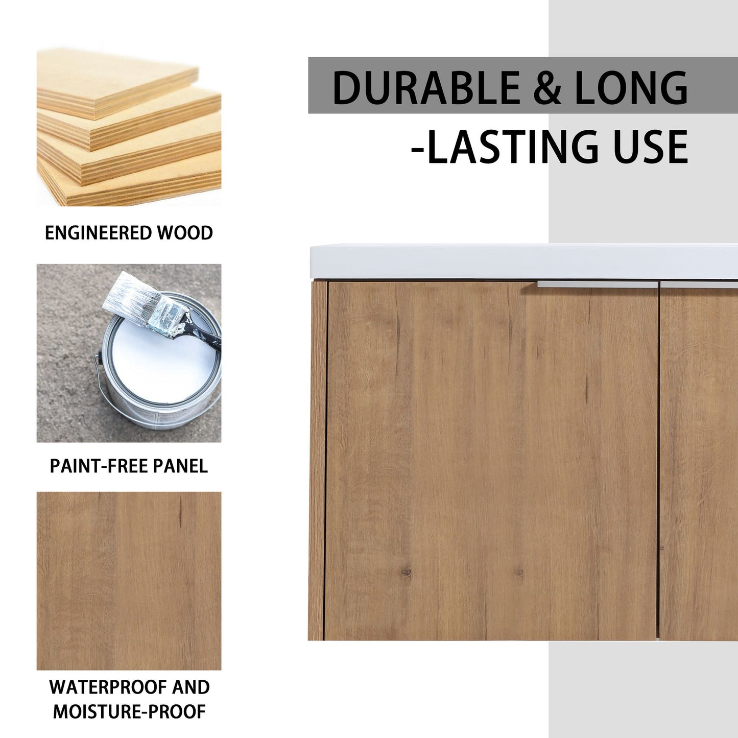 84" Wall-Mounted Bathroom Vanity With Sink and Side Cabinet