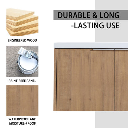 84" Wall-Mounted Bathroom Vanity With Sink and Side Cabinet