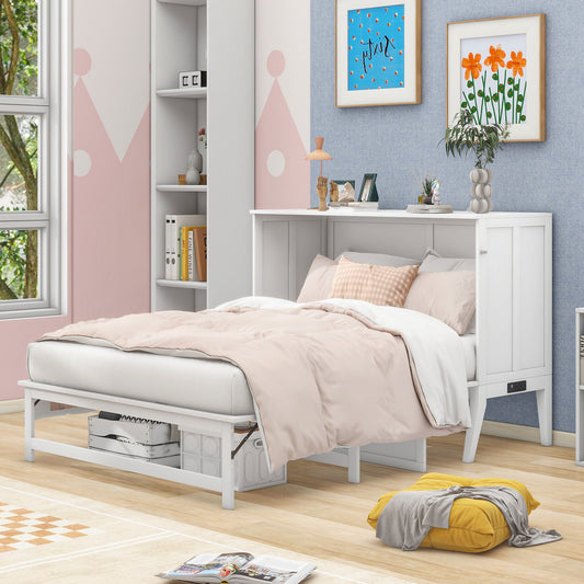 Queen Size Murphy Bed with Built-In Charging Station and a Shelf