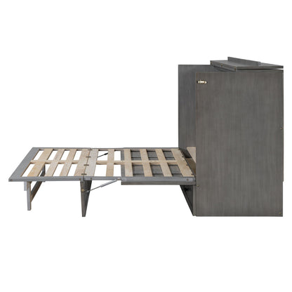 Full Size Murphy Bed with Large Drawers & USB Ports,Brushed Gray