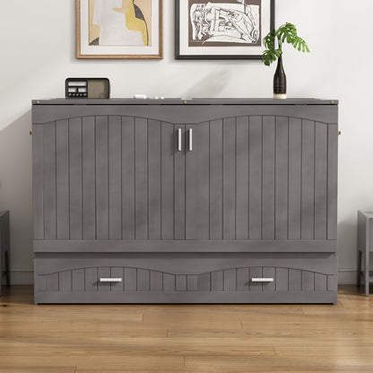 Queen Size Murphy Bed with Built-In Charging Station, Antique Grey