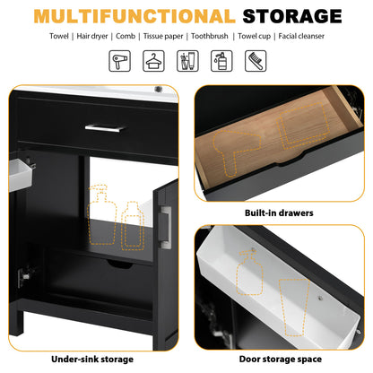 30-Inch Bathroom Vanity with Ceramic Sink and Ample Storage, Black