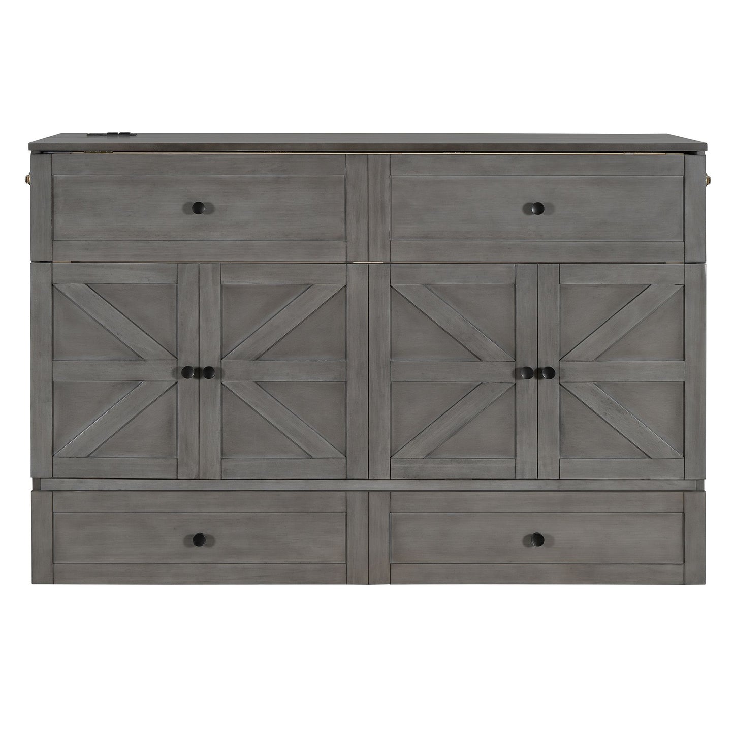 Queen Size Murphy Bed with Large Drawers & USB Ports