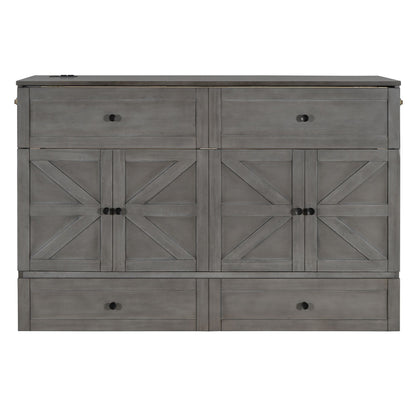 Queen Size Murphy Bed with Large Drawers & USB Ports
