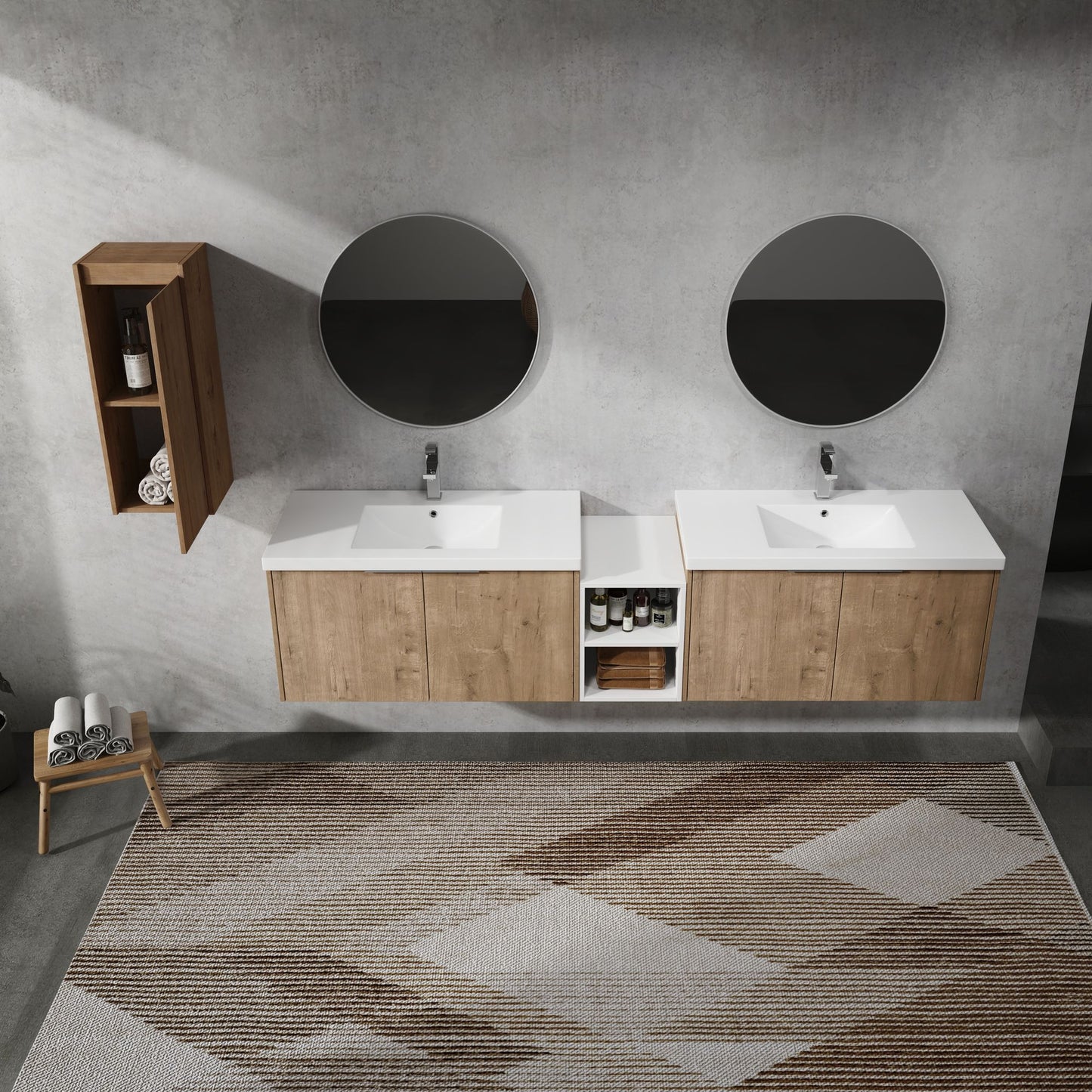 84" Wall-Mounted Bathroom Vanity With Sink and Side Cabinet