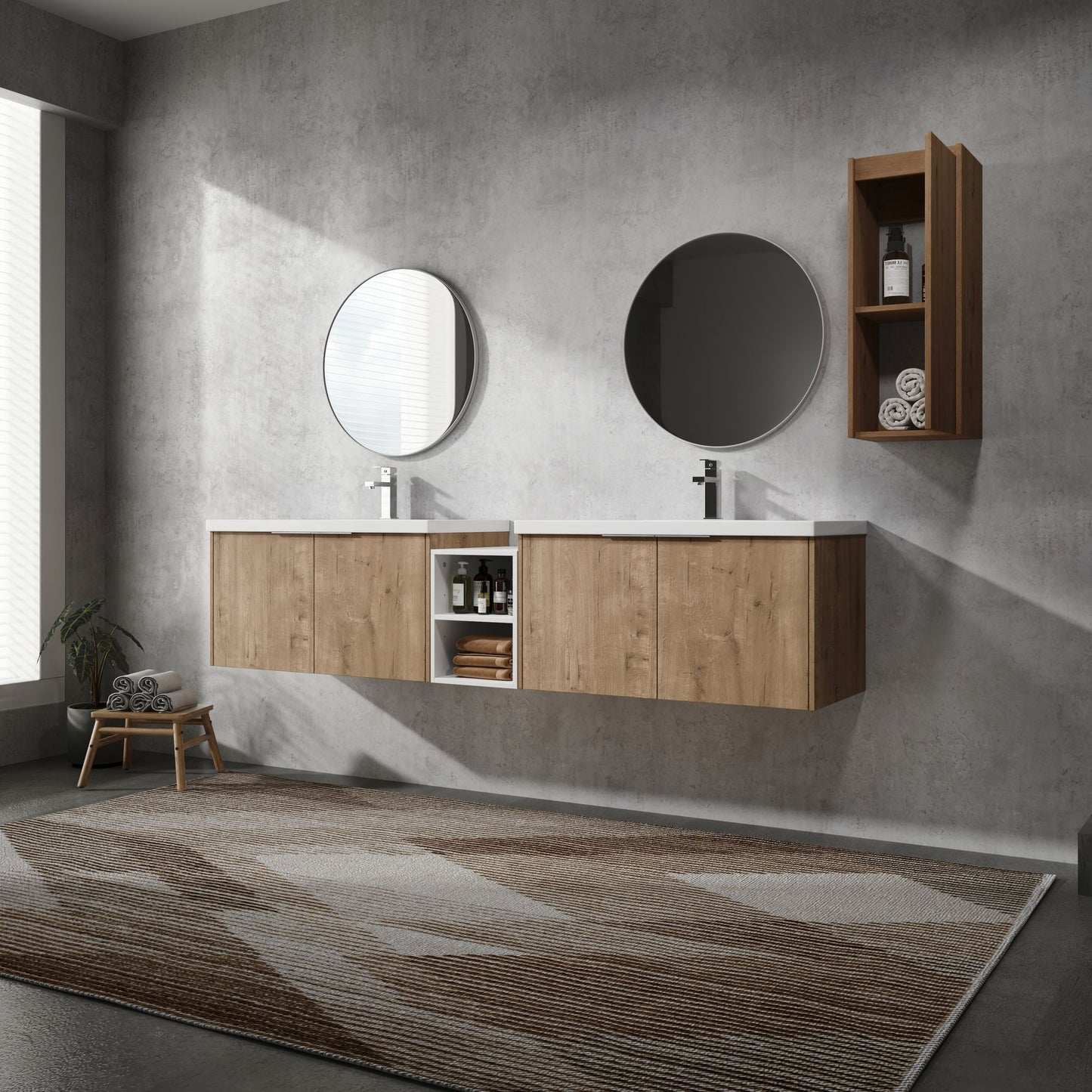 84" Wall-Mounted Bathroom Vanity With Sink and Side Cabinet