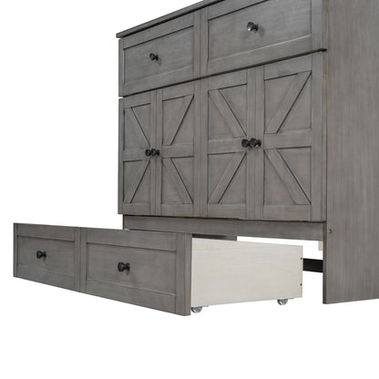 Full Size Murphy Bed with Large Drawers & USB Ports,Brushed Gray