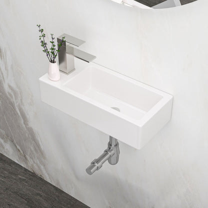 14.57x7.28 Inch White Ceramic Rectangle Wall Mount Bathroom Sink