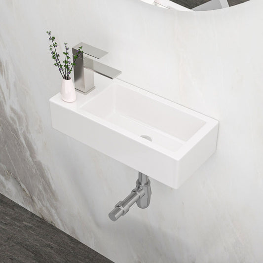 14.57x7.28 Inch White Ceramic Rectangle Wall Mount Bathroom Sink