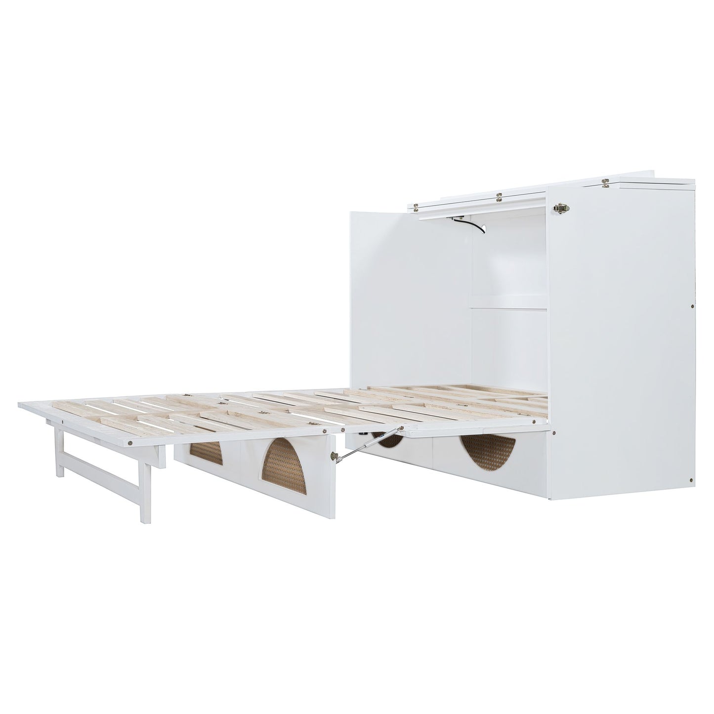 Queen Size Murphy Bed with Large Drawer,USB Ports and Outlets,White