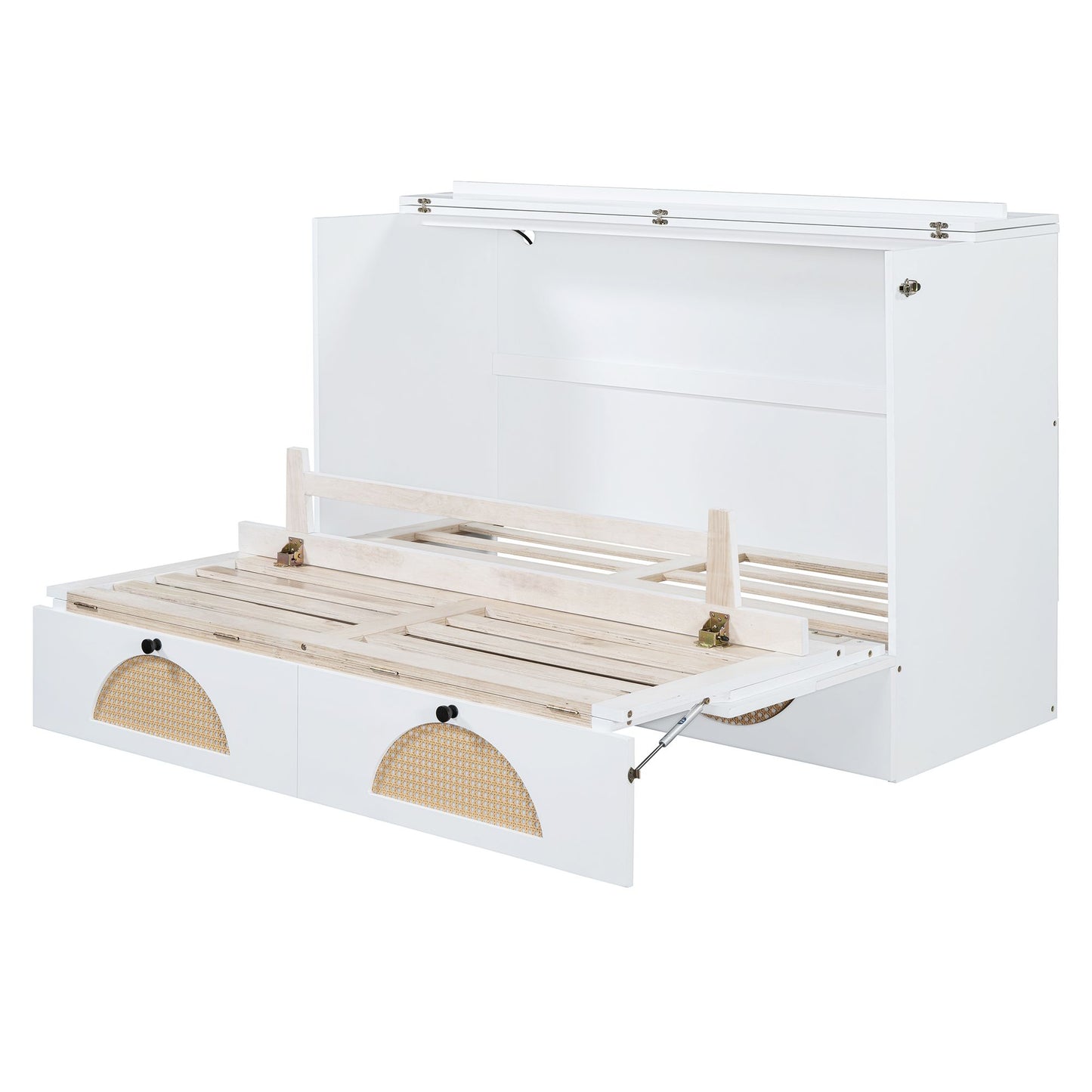 Queen Size Murphy Bed with Large Drawer,USB Ports and Outlets,White