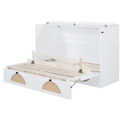 Queen Size Murphy Bed with Large Drawer,USB Ports and Outlets,White